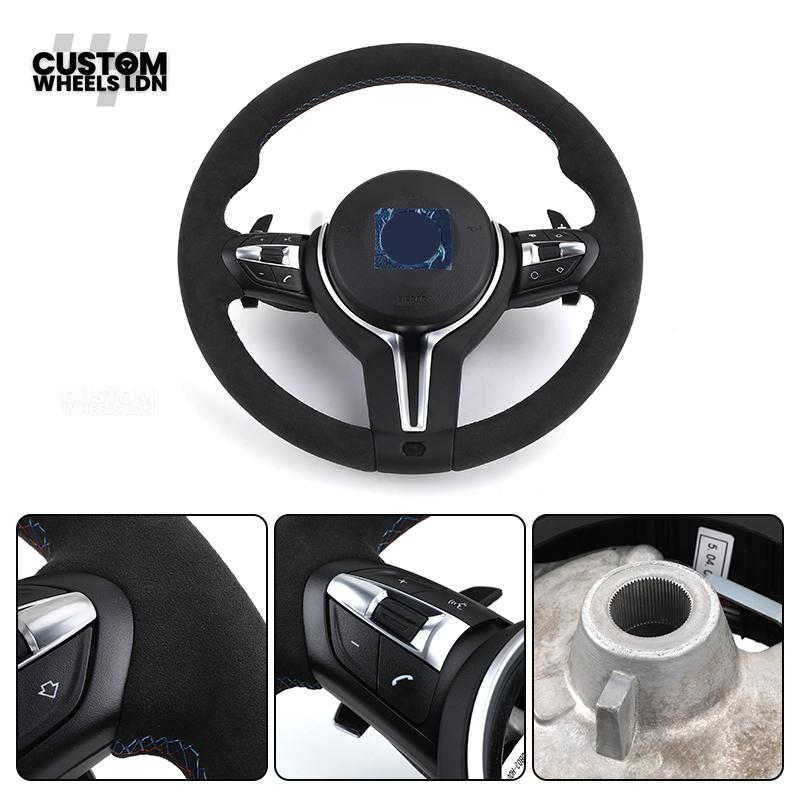 BMW Custom Steering Wheel – Full Alcantara with M Stitching & Silver Trim | Fits F20 F22 F30 F32 F36 F10 F06 F13 X1 X3 X4 X5 X6 + More