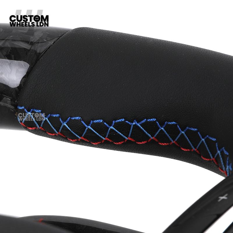 BMW Custom Forged Carbon Steering Wheel with M Stitching & Silver Accents | Complete Plug & Play | Fits BMW F20 F21 F22 F23 F30 F31 F32 F33 F36 F80 F87 E82 E88 E90 E92 E93 + more