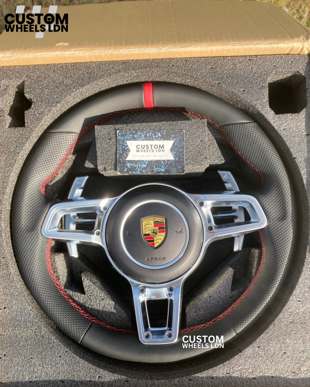 Porsche Custom Steering Wheel GT3 RS Style – Red Stripe – Fits 911, Cayman, Boxster, Carrera (PDK & Tiptronic, 2000+)