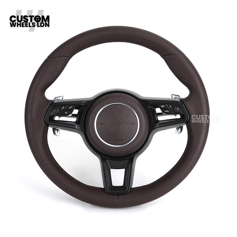 Porsche Custom Steering Wheel – Full Brown Leather | Fits 997, 991, Cayenne, Panamera (2000+ Plug & Play)