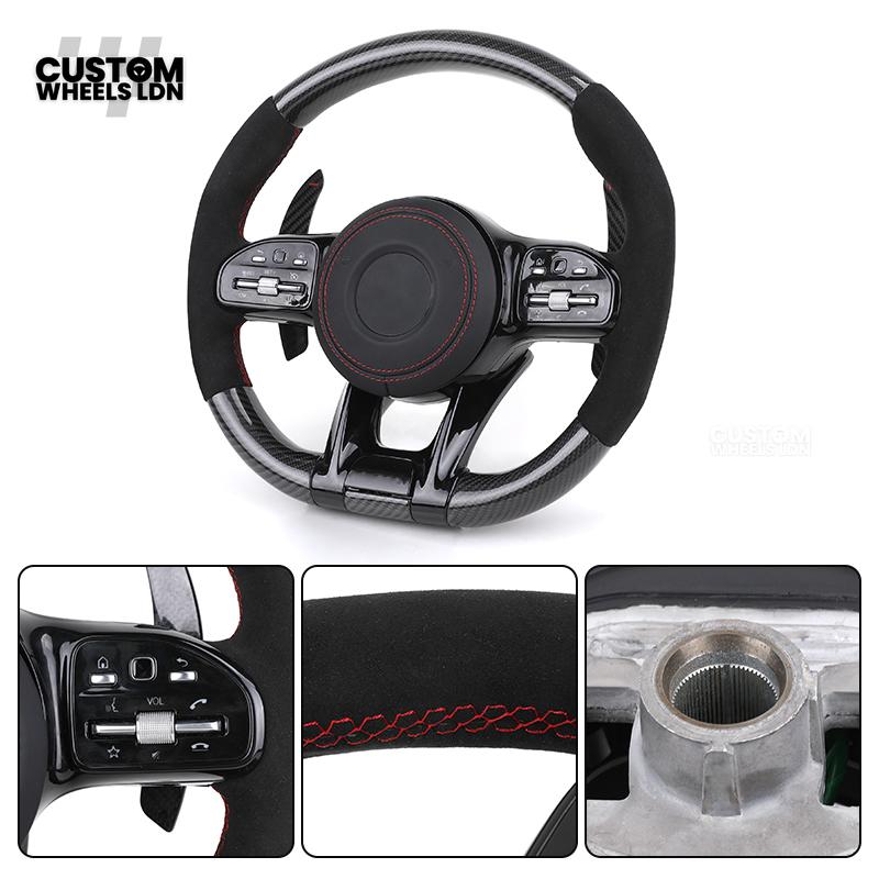 rcedes Custom AMG Steering Wheel Carbon Fibre & Alcantara | Red Stitching | Flat Bottom | Paddle Shifters | Complete Retrofit | Fits GLC, GLE, C-Class, E-Class, W205, W213 + more