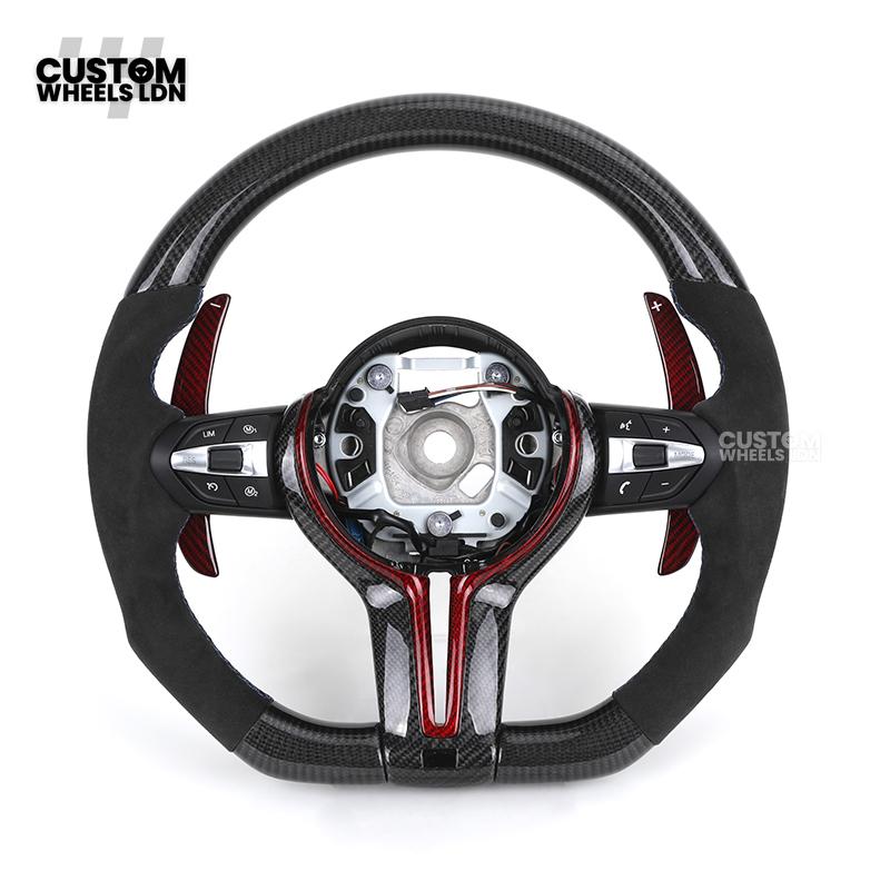 BMW Custom Carbon Fibre Steering Wheel – Red Paddle Set | Alcantara Sides | Track Style | Plug & Play | Fits F20, F22, F30, F32, F36, M2, M3, M4 + more