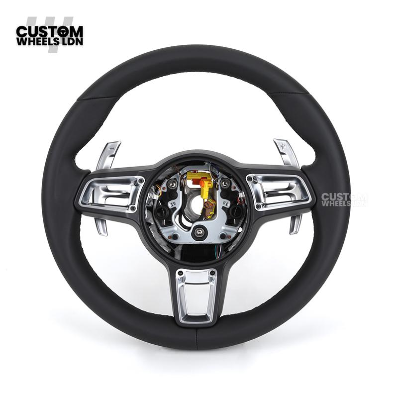 Porsche Custom Steering Wheel – Black Leather with Chrome Trim | Fits 997, 991, Panamera, Cayenne, Cayman (2000+ Plug & Play)