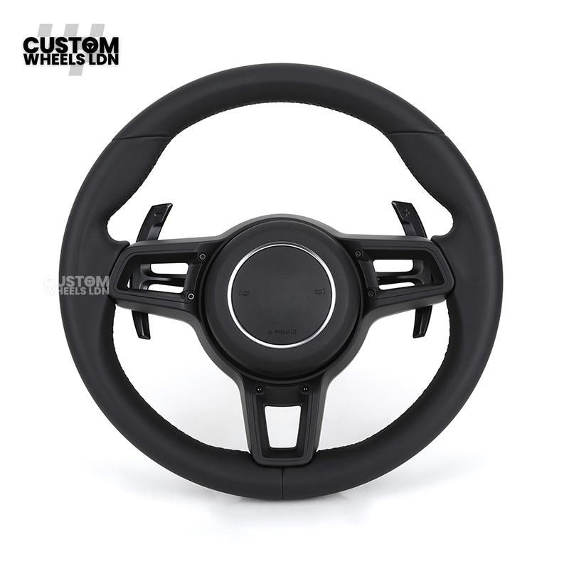 Porsche Custom Steering Wheel – All Black Smooth Leather with Black Trim | Fits 997, 991, Panamera, Cayenne, Cayman (2000+ Plug & Play)