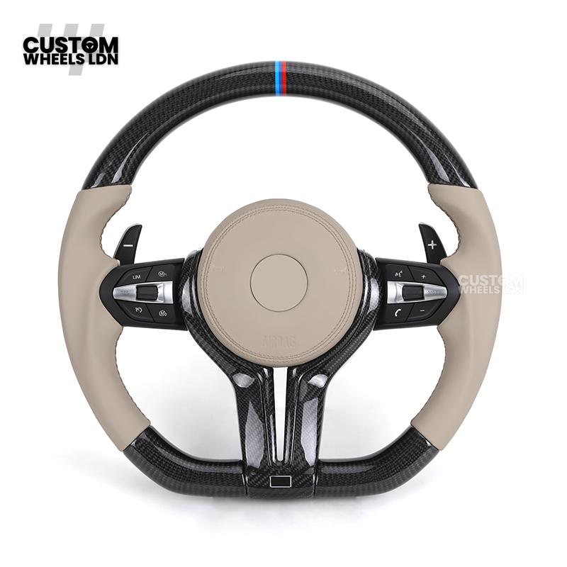 BMW Custom F-Series Carbon & Cream Leather Steering Wheel – M Stripe | Fits F20 F22 F30 F32 F36 M2 M3 M4 + more