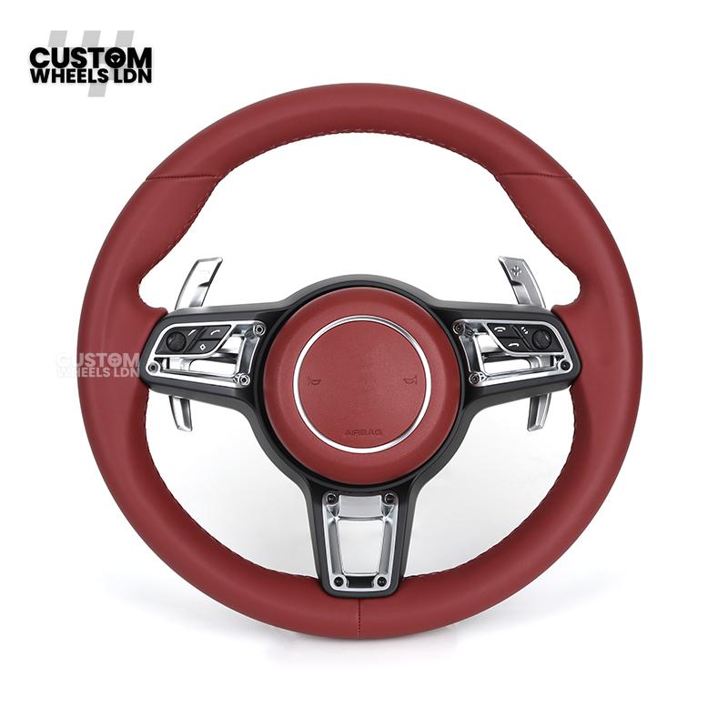 Porsche Custom Steering Wheel – Full Red Leather with Chrome Trim | Fits 997, 991, Panamera, Cayenne, Cayman (2000+ Plug & Play)