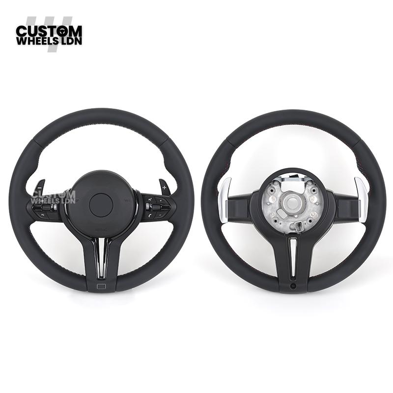 BMW Custom Steering Wheel – Smooth Black Leather with M Badge, M Stitching & Gloss Black Trim | Fits F20 F21 F22 F30 F31 F32 F36 F10 F11 F06 F12 F13 X1 X3 X4 X5 X6 + More