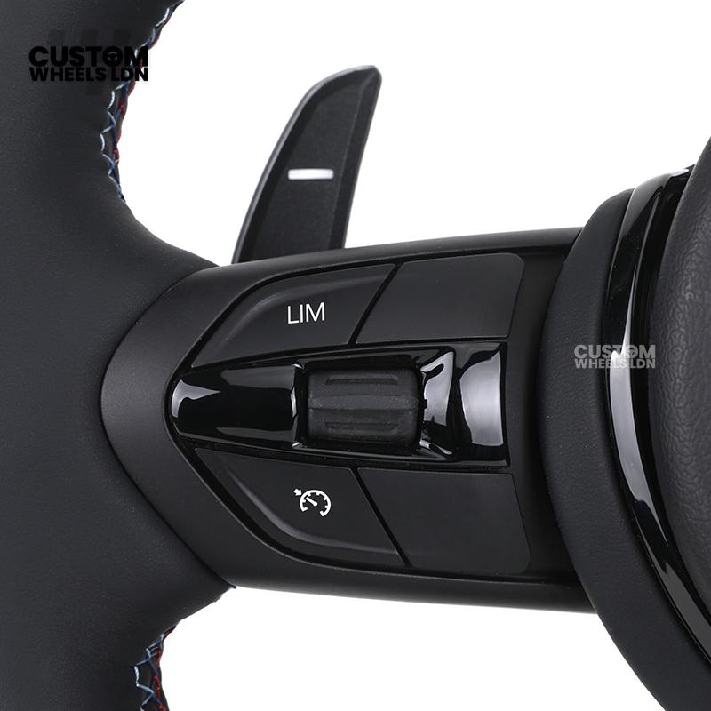 BMW Custom Steering Wheel – Smooth Black Leather with M Badge, M Stitching & Gloss Black Trim | Fits F20 F21 F22 F30 F31 F32 F36 F10 F11 F06 F12 F13 X1 X3 X4 X5 X6 + More
