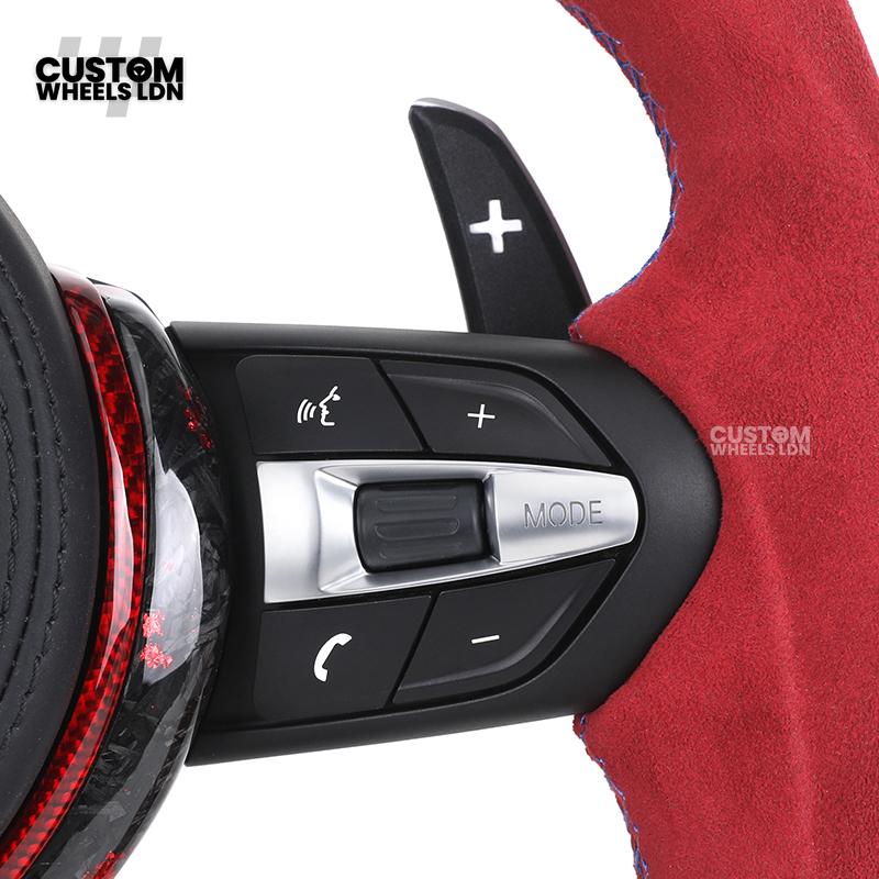 BMW Custom Forged Carbon Steering Wheel with Red Alcantara Grip & M Sport Stripe | Plug & Play Complete Wheel | Fits BMW F20 F21 F22 F23 F30 F31 F32 F33 F36 F80 F87 E82 E88 E90 E92 E93 + more
