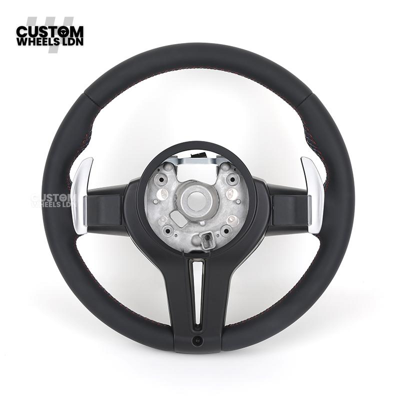 BMW Custom Steering Wheel – Smooth Black Leather with M Badge, M Stitching & Gloss Black Trim | Fits F20 F21 F22 F30 F31 F32 F36 F10 F11 F06 F12 F13 X1 X3 X4 X5 X6 + More