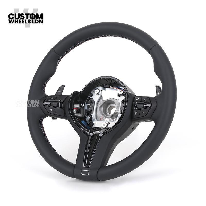 BMW Custom Steering Wheel – Smooth Black Leather with M Badge, M Stitching & Gloss Black Trim | Fits F20 F21 F22 F30 F31 F32 F36 F10 F11 F06 F12 F13 X1 X3 X4 X5 X6 + More
