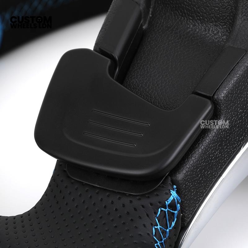 Volkswagen Custom Steering Wheel – Alcantara Top & Bottom, Perforated Leather Grips, Blue Racing Stripe | Fits Golf MK7/7.5, GTI, R, Polo + more | Plug & Play Upgrade