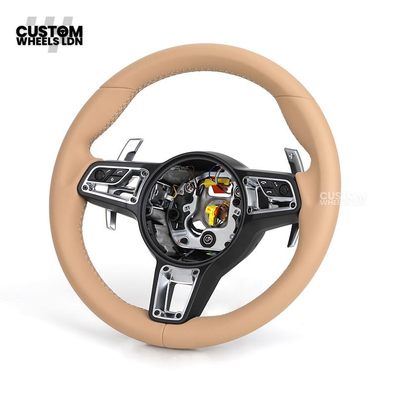 Porsche Custom Steering Wheel – Beige Leather with Chrome Trim | Fits 997, 991, Panamera, Cayenne (2000+ Plug & Play)
