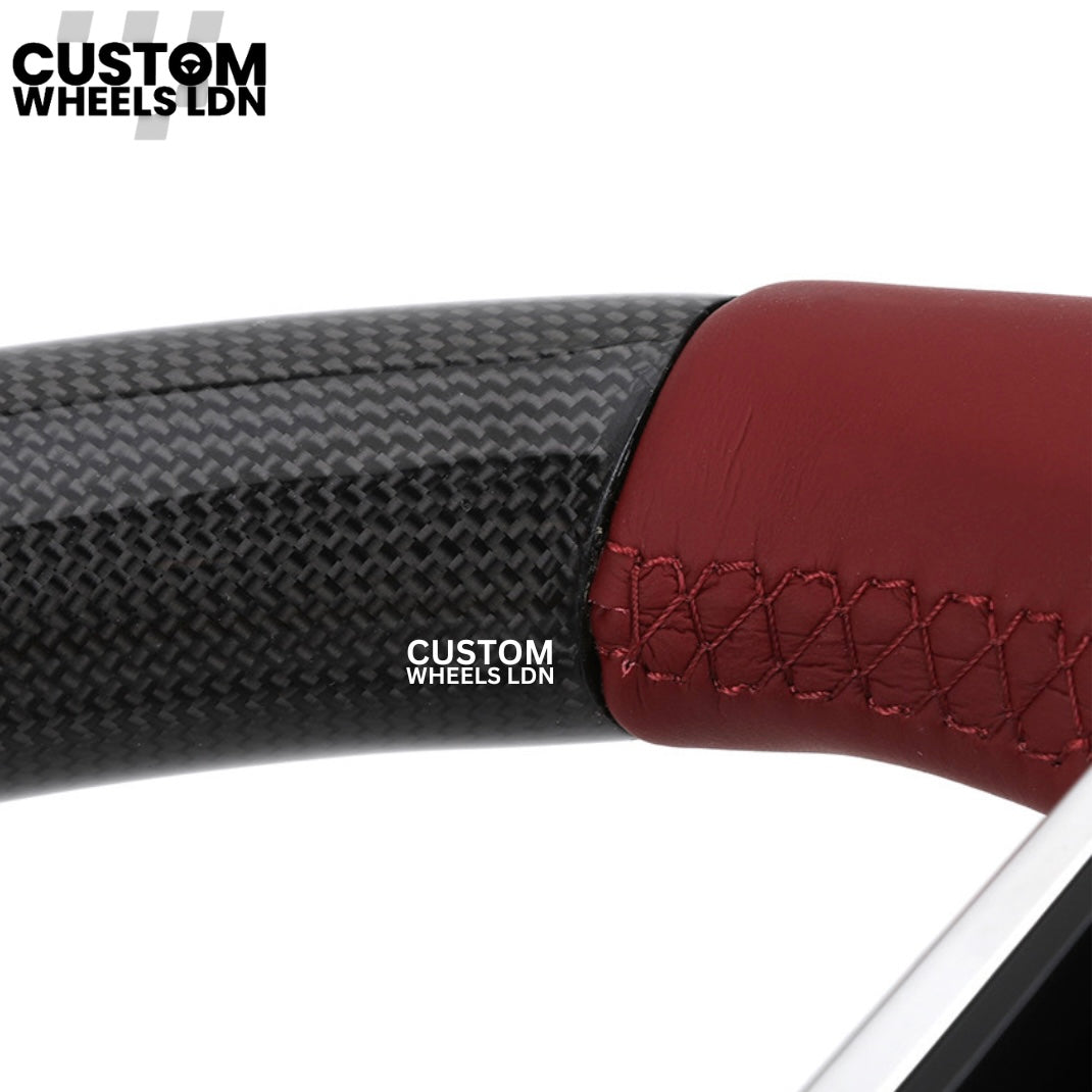 Porsche Custom Carbon Fibre with Red Leather OEM Steering Wheel - Fits Most Models: 911, Cayenne, Panamera, Macan, Boxter, Taycan & More