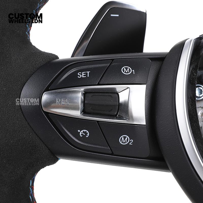 BMW Custom Flat Bottom Steering Wheel – Smooth Leather & Alcantara with Blue Center Stripe | Fits F20 F22 F30 F32 F36 F10 F06 F13 X1 X3 X4 X5 X6 + More