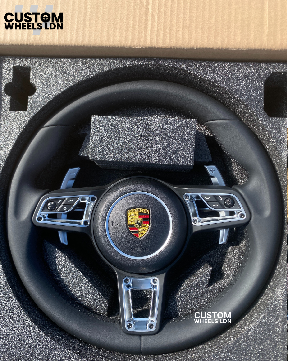 Porsche Custom Steering Wheel – Black Smooth Leather with Chrome Trim | Fits 991, 997, 981, Panamera, Cayenne + more (2000+ Plug & Play | PDK/Tiptronic)