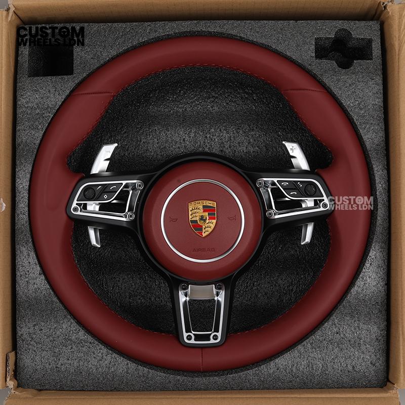 Porsche Custom Steering Wheel – Full Red Leather with Chrome Trim | Fits 997, 991, Panamera, Cayenne, Cayman (2000+ Plug & Play)