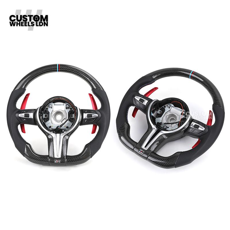 BMW Custom Carbon Fibre Steering Wheel – Red Paddles | Perforated Leather | M-Stripe Marker | Plug & Play | Fits 1 Series F20, 2 Series F22, 3 Series F30, 4 Series F32, M2, M3, M4, X1 F48, X2 F39, Z4 G29 + more