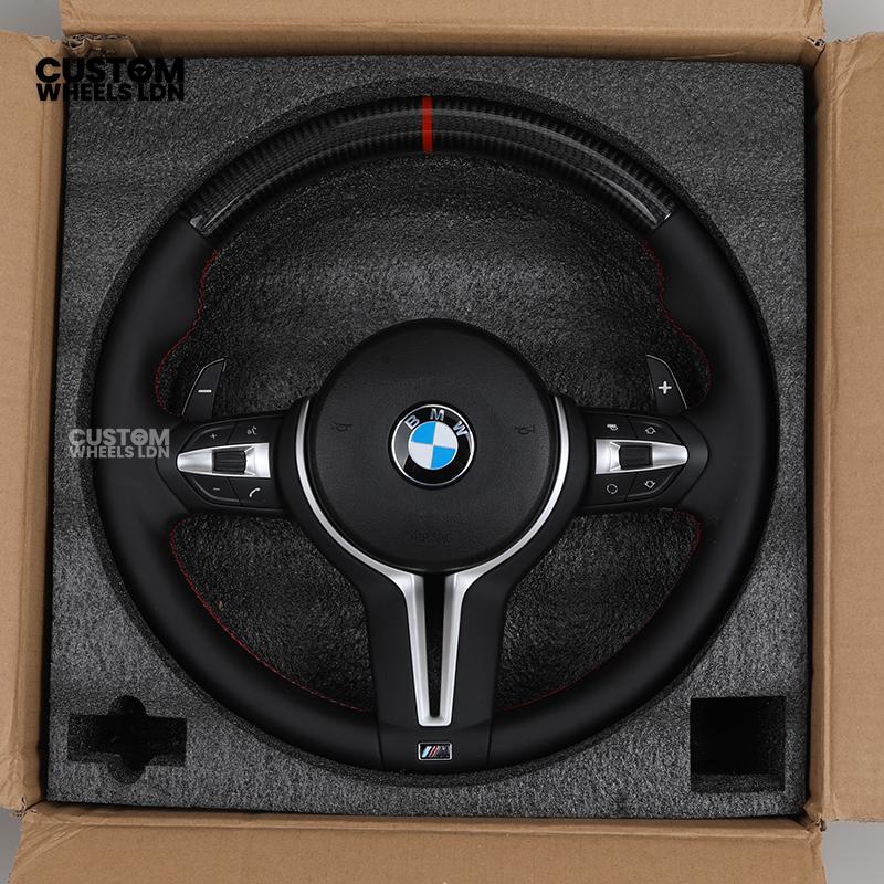 BMW Custom Carbon Steering Wheel – Smooth Leather with Red Stitching & Carbon Top Trim | Fits F20 F22 F30 F32 F10 F06 F13 X1 X3 X4 X5 X6 + Mor