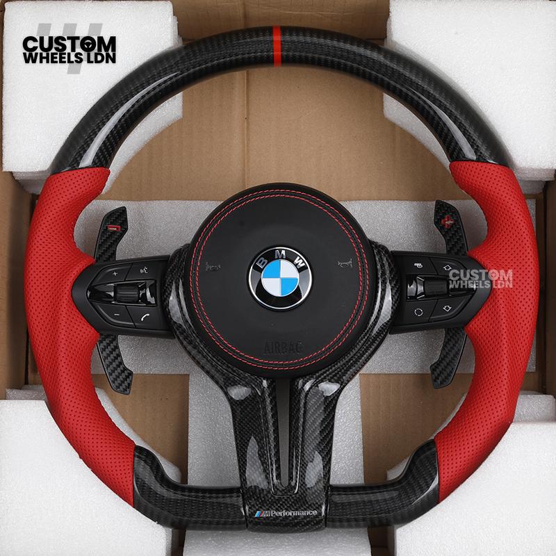 BMW Custom F-Series Carbon Fibre & Red Steering Wheel – Perforated Leather | Fits F20 F22 F30 F32 F36 M2 M3 M4 + more