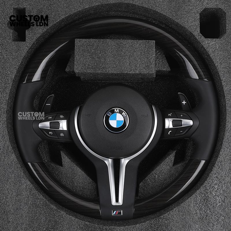 BMW Custom Steering Wheel | Gloss Black Carbon Top and Bottom | Thin Paddles | M Sport | Complete Plug & Play | Fits 1/2/3/4 Series + more