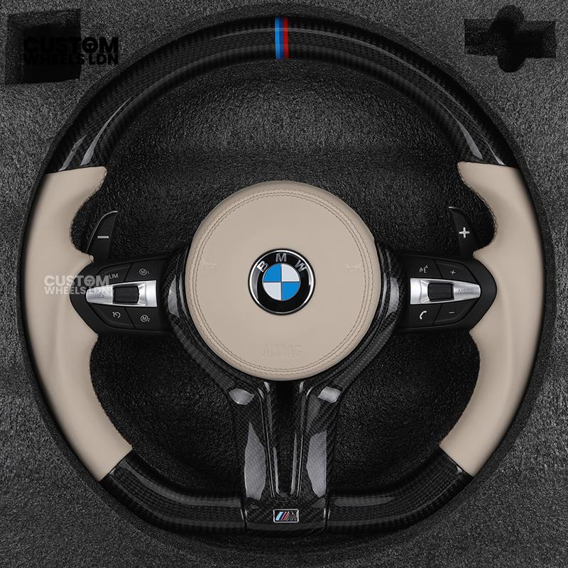 BMW Custom F-Series Carbon & Cream Leather Steering Wheel – M Stripe | Fits F20 F22 F30 F32 F36 M2 M3 M4 + more
