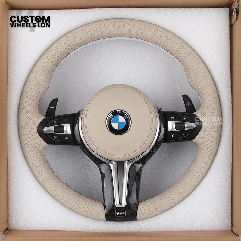 BMW Custom Beige Steering Wheel – Full Perforated Leather | Fits F20 F21 F22 F23 F30 F31 F32 F33 F36 F10 F11 F12 F13 F06 F15 F16 X1 X3 X4 X5 X6 + More
