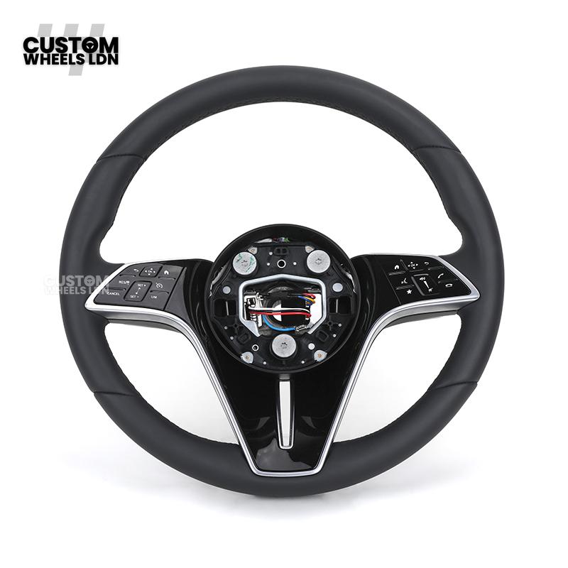 Mercedes Custom W223 Flat Bottom Steering Wheel – Smooth Black Leather, Gloss Black Trim, Touch Control Buttons | Fits S-Class W223, GLE, GLS, E-Class W213 Facelift + more | Plug & Play | With Airbag | Retrofit Upgrade for Older Models Available