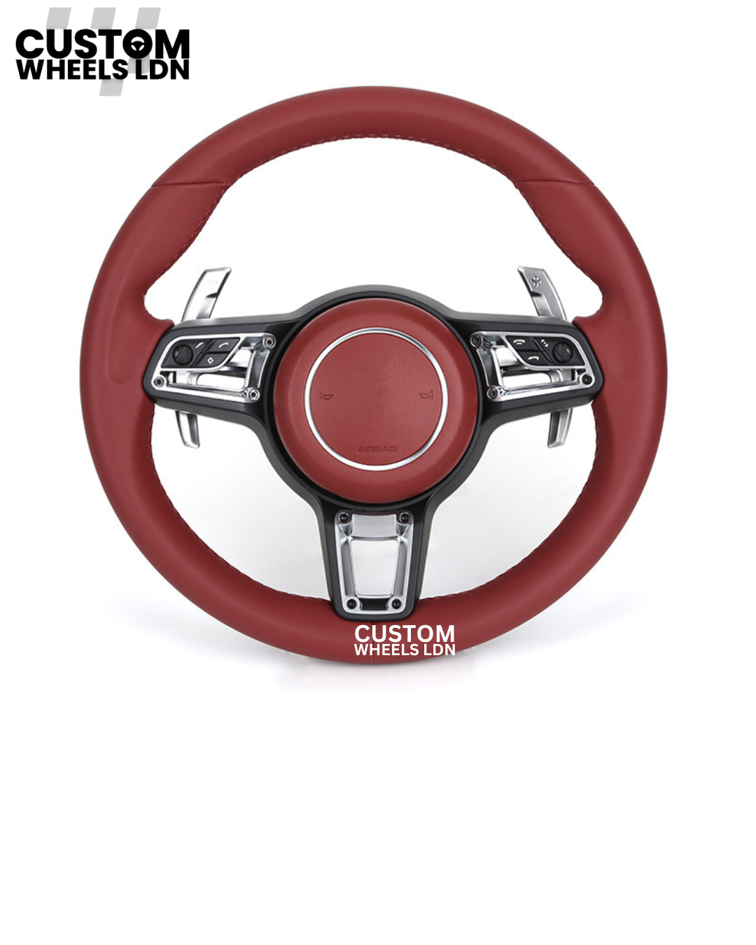 Porsche Custom PDK Steering Wheel Sport Red Full Leather Steering Wheel - Fits Most Models: 911, Cayenne, Panamera, Macan, Boxter, Taycan & More