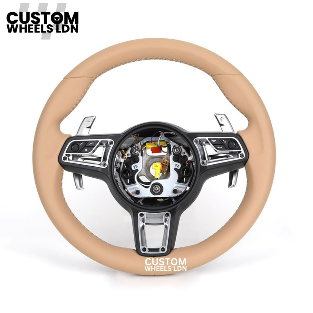Porsche Custom Beige Full Leather Steering Wheel - Fits Most Models: 911, Cayenne, Panamera, Macan, Boxter, Taycan & More