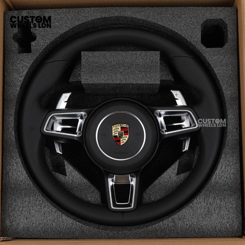 Porsche Custom Steering Wheel – Black Leather with Chrome Trim | Fits 997, 991, Panamera, Cayenne, Cayman (2000+ Plug & Play)