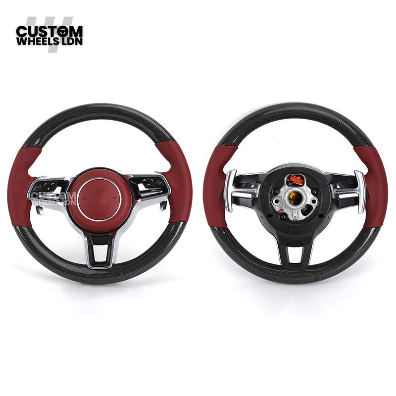 Porsche Custom Steering Wheel – Red Leather & Carbon Fibre with Chrome Trim | Fits 997, 991, Panamera, Cayenne, Cayman (2000+ Plug & Play)