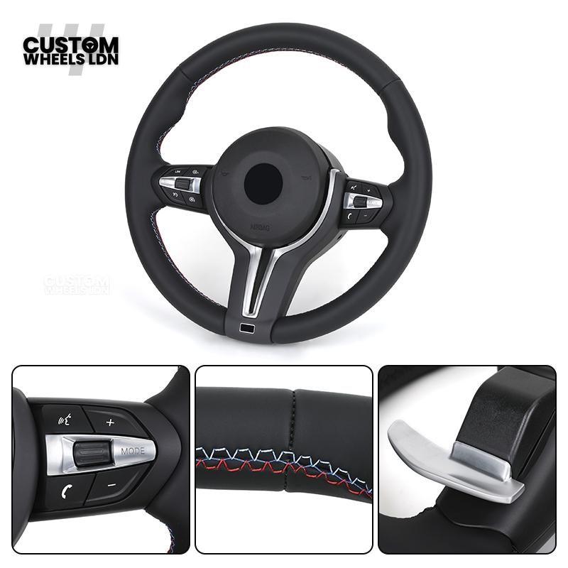 BMW Custom Steering Wheel | M Performance Style | Thin Paddles | M Stitching | Plug & Play | Fits 1/2/3/4 Series, F Series + more