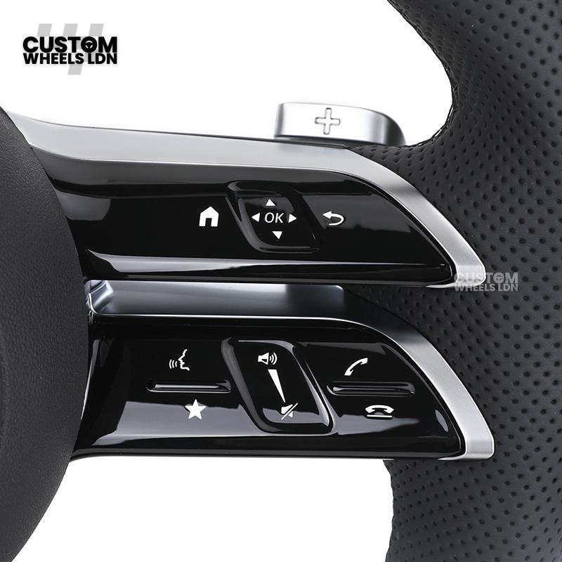 Mercedes Custom W223 AMG Flat Bottom Steering Wheel – Carbon Top & Bottom, Perforated Leather Grip, Gloss Black Trim, Touch Control Buttons | Fits C63, E63, S63, GLE, GLS, S-Class W223 + more | Plug & Play | With Airbag | Retrofit Upgrade for Older Models