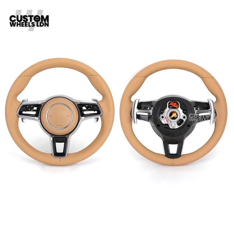 Porsche Custom Steering Wheel – Beige Leather with Chrome Trim | Fits 997, 991, Panamera, Cayenne, Cayman (2000+ Plug & Play)