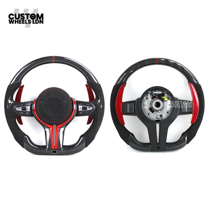 BMW Custom Carbon Fibre Steering Wheel – Red Trim & Paddles | Alcantara | M Performance Style | Plug & Play | Fits F20, F22, F30, F32, F36, M2, M3, M4, X1, X2 + more