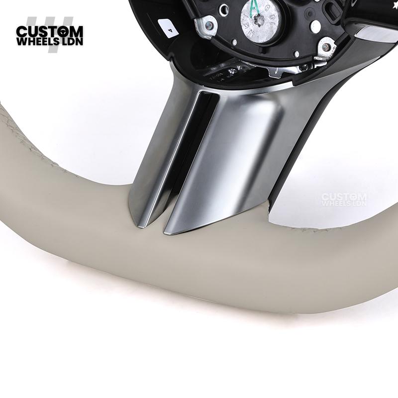 Mercedes Custom W223 Flat Bottom Steering Wheel – Beige Leather, Gloss Black Trim, Touch Control Buttons | Fits S-Class W223, GLE, GLS, E-Class W213 Facelift + more | Plug & Play | With Airbag | Retrofit Upgrade for Older Models Available