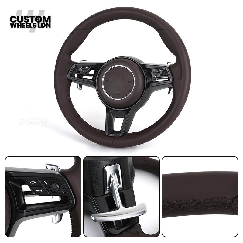 Porsche Custom Steering Wheel – Full Brown Leather | Fits 997, 991, Cayenne, Panamera (2000+ Plug & Play)