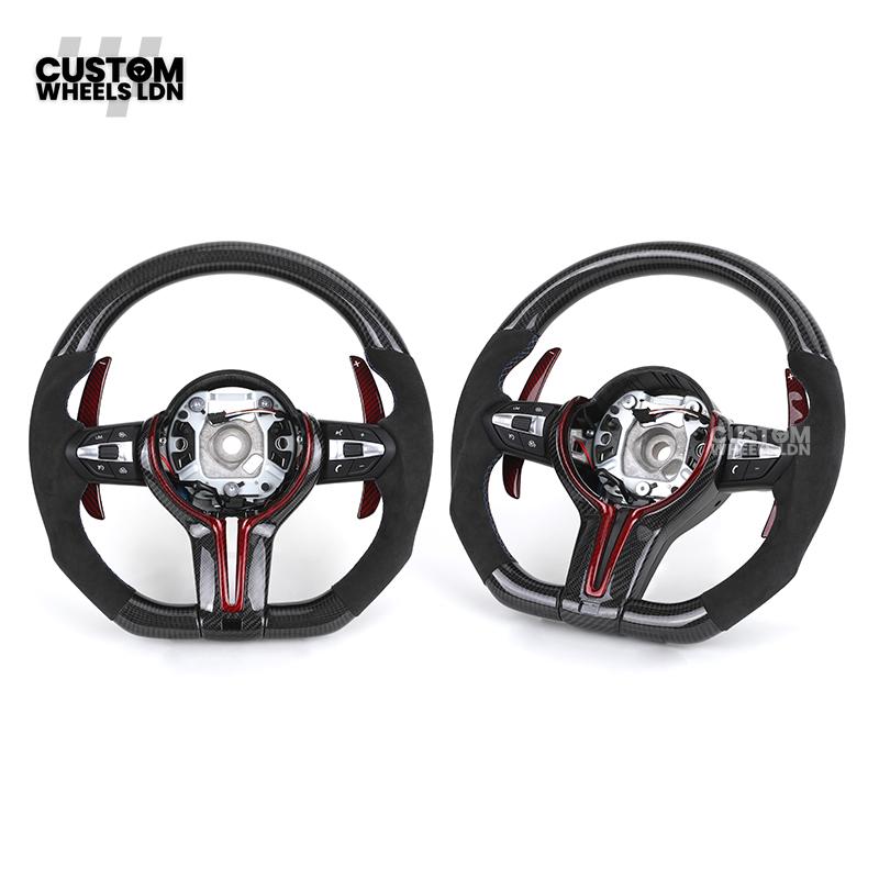 BMW Custom Carbon Fibre Steering Wheel – Red Paddle Set | Alcantara Sides | Track Style | Plug & Play | Fits F20, F22, F30, F32, F36, M2, M3, M4 + more