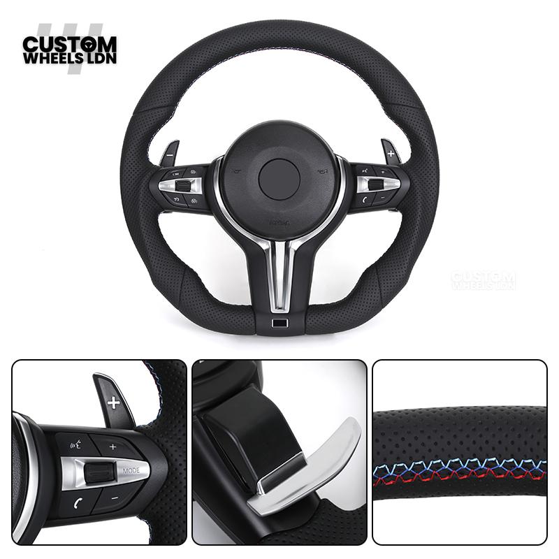 BMW Custom Flat Bottom Steering Wheel – Perforated Leather with M-Stitching | Fits F20 F22 F30 F32 F36 F10 F06 F13 X1 X3 X4 X5 X6 + More