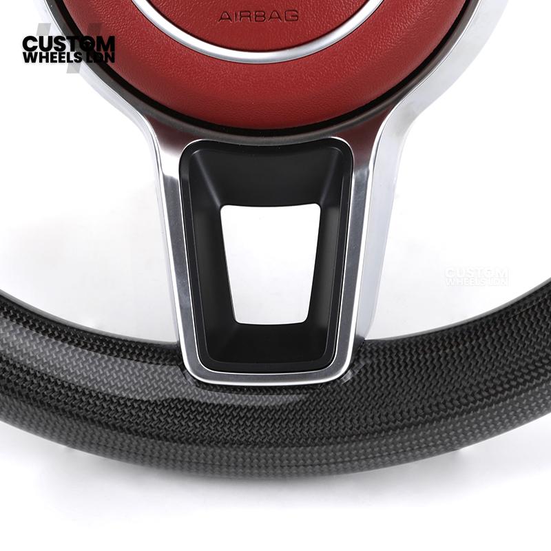 Porsche Custom Steering Wheel – Red Leather & Carbon Fibre with Chrome Trim | Fits 997, 991, Panamera, Cayenne, Cayman (2000+ Plug & Play)