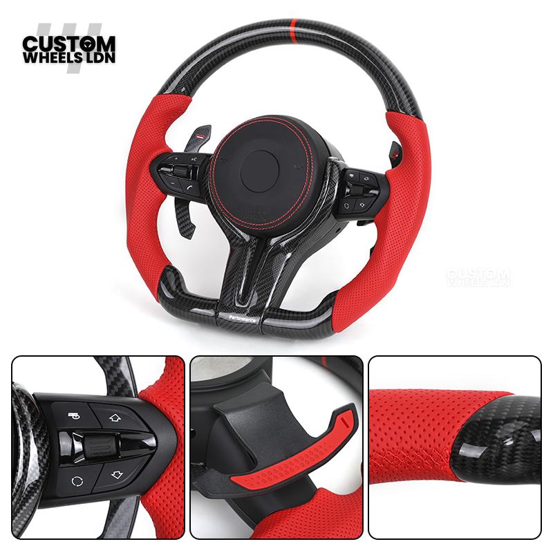 BMW Custom F-Series Carbon Fibre & Red Steering Wheel – Perforated Leather | Fits F20 F22 F30 F32 F36 M2 M3 M4 + more