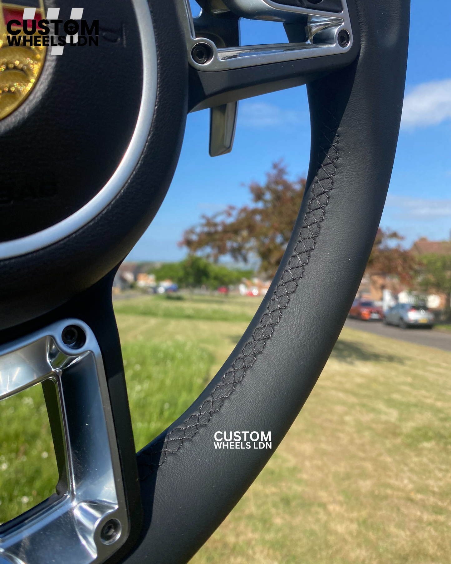 Porsche Custom Steering Wheel – Black Smooth Leather with Chrome Trim | Fits 991, 997, 981, Panamera, Cayenne + more (2000+ Plug & Play | PDK/Tiptronic)