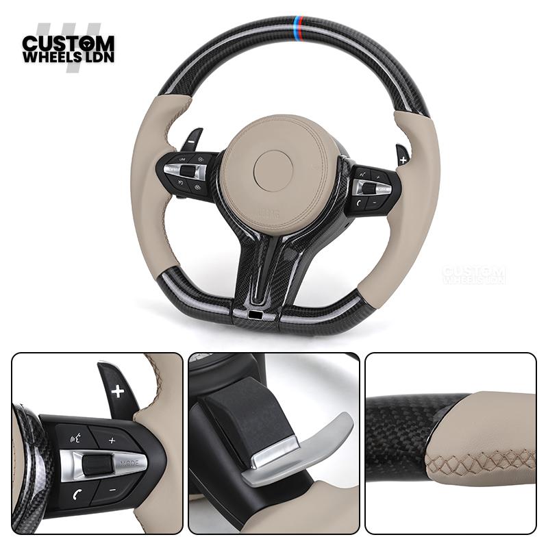 BMW Custom F-Series Carbon & Cream Leather Steering Wheel – M Stripe | Fits F20 F22 F30 F32 F36 M2 M3 M4 + more