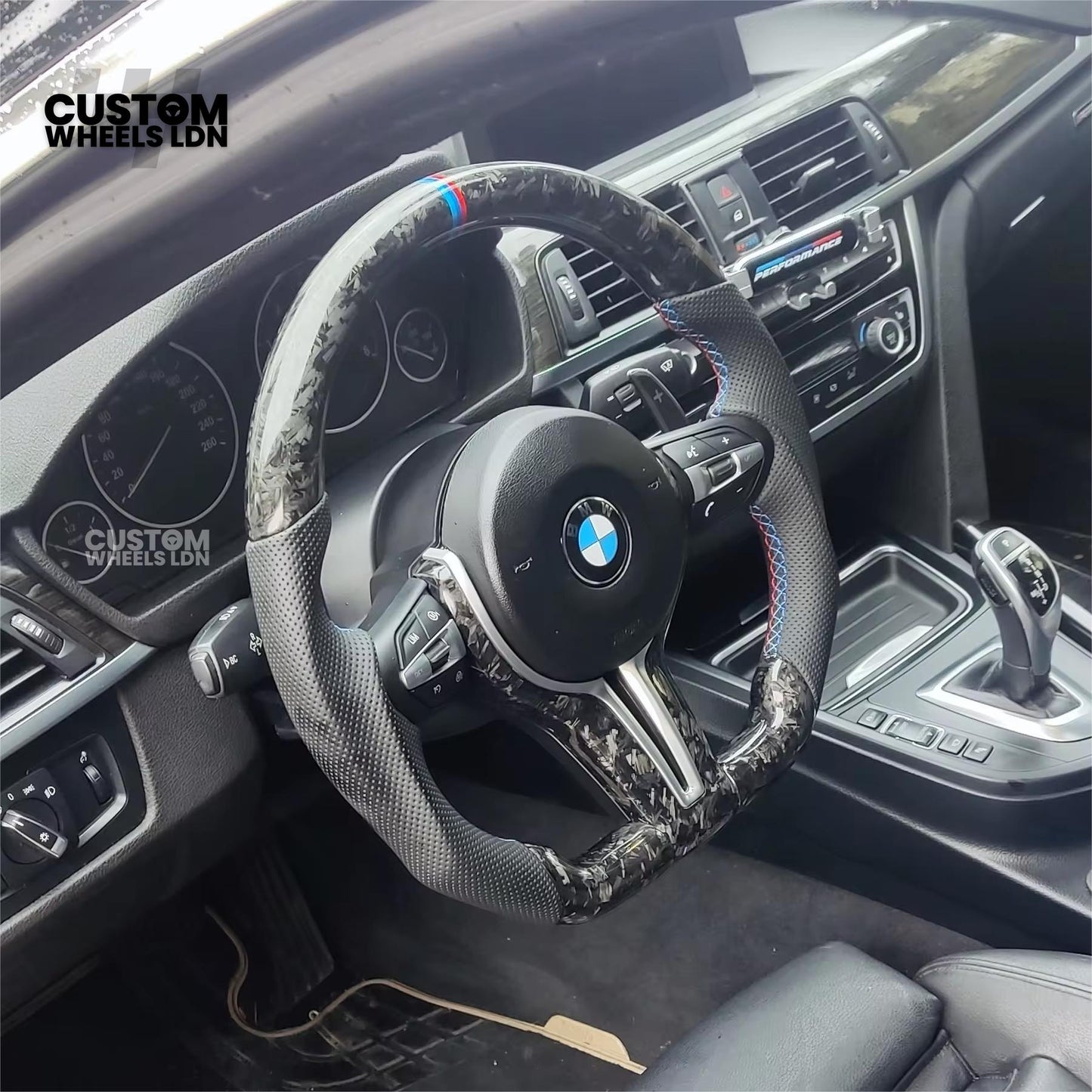BMW Custom Forged Carbon M Performance Steering Wheel | Blue M Stitching | Thin Paddles | Plug & Play | Complete Wheel | Fits 1 Series, 2 Series, 3 Series, 4 Series, 5 Series, F20, F22, F30, F31, F32, F33, F36, F10, E82, E90 + more