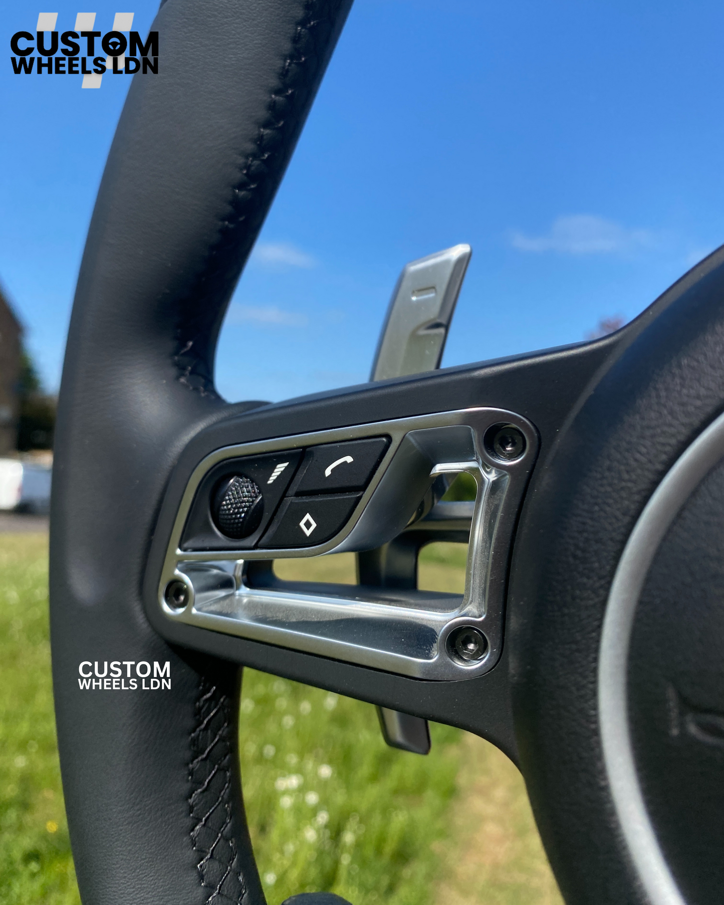 Porsche Custom Steering Wheel – Black Smooth Leather with Chrome Trim | Fits 991, 997, 981, Panamera, Cayenne + more (2000+ Plug & Play | PDK/Tiptronic)