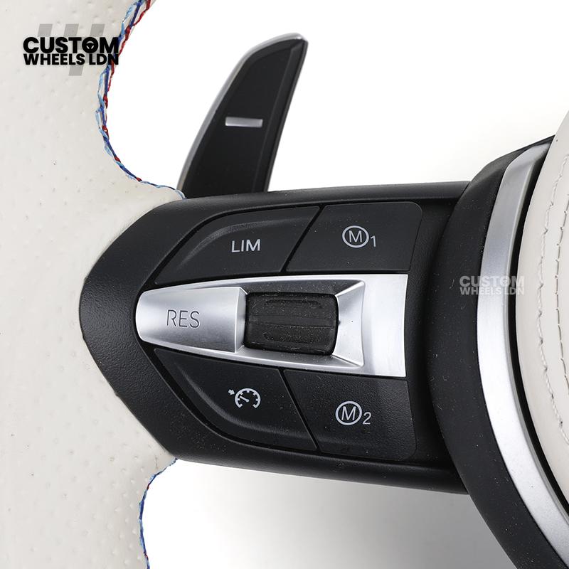 BMW Custom Flat Bottom Steering Wheel – White & Black Perforated Leather with M-Stitching | Fits F20 F22 F30 F32 F36 F10 F06 F13 X1 X3 X4 X5 X6 + More