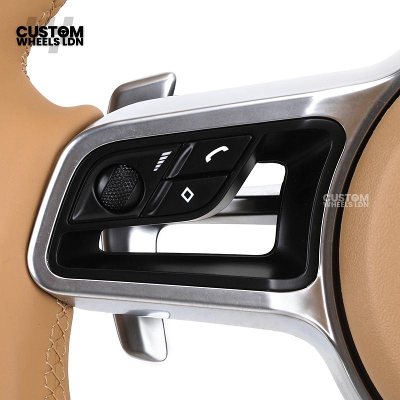 Porsche Custom Steering Wheel – Beige Leather with Chrome Trim | Fits 997, 991, Panamera, Cayenne, Cayman (2000+ Plug & Play)