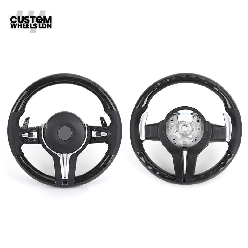 BMW Custom Steering Wheel | Gloss Black Carbon Top and Bottom | Thin Paddles | M Sport | Complete Plug & Play | Fits 1/2/3/4 Series + more