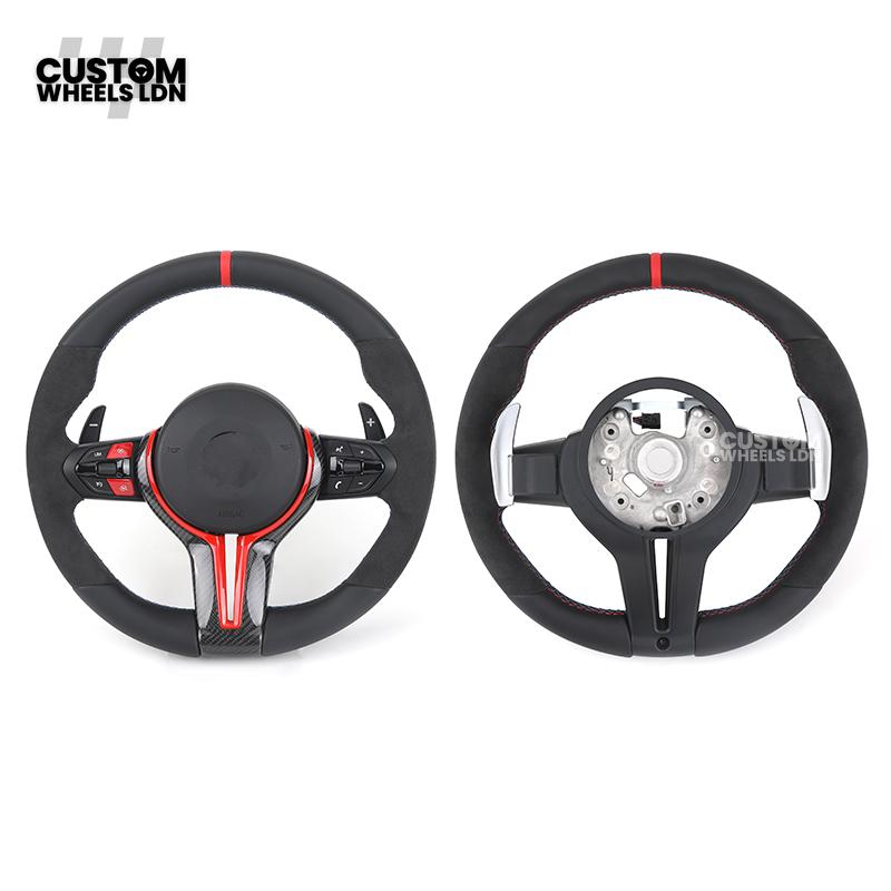 BMW Custom Flat Bottom Steering Wheel – Smooth Leather & Alcantara with Red Trim & Stripe | Fits F20 F22 F30 F32 F36 F10 F06 F13 X1 X3 X4 X5 X6 + More